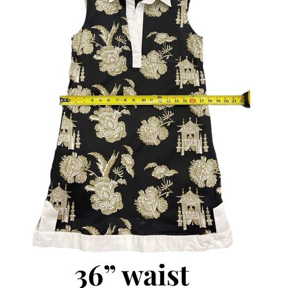 Tizzie Mini Dress Small Sleeveless Chinoiserie Black, Khaki White Trim Pockets - Picture 8 of 9